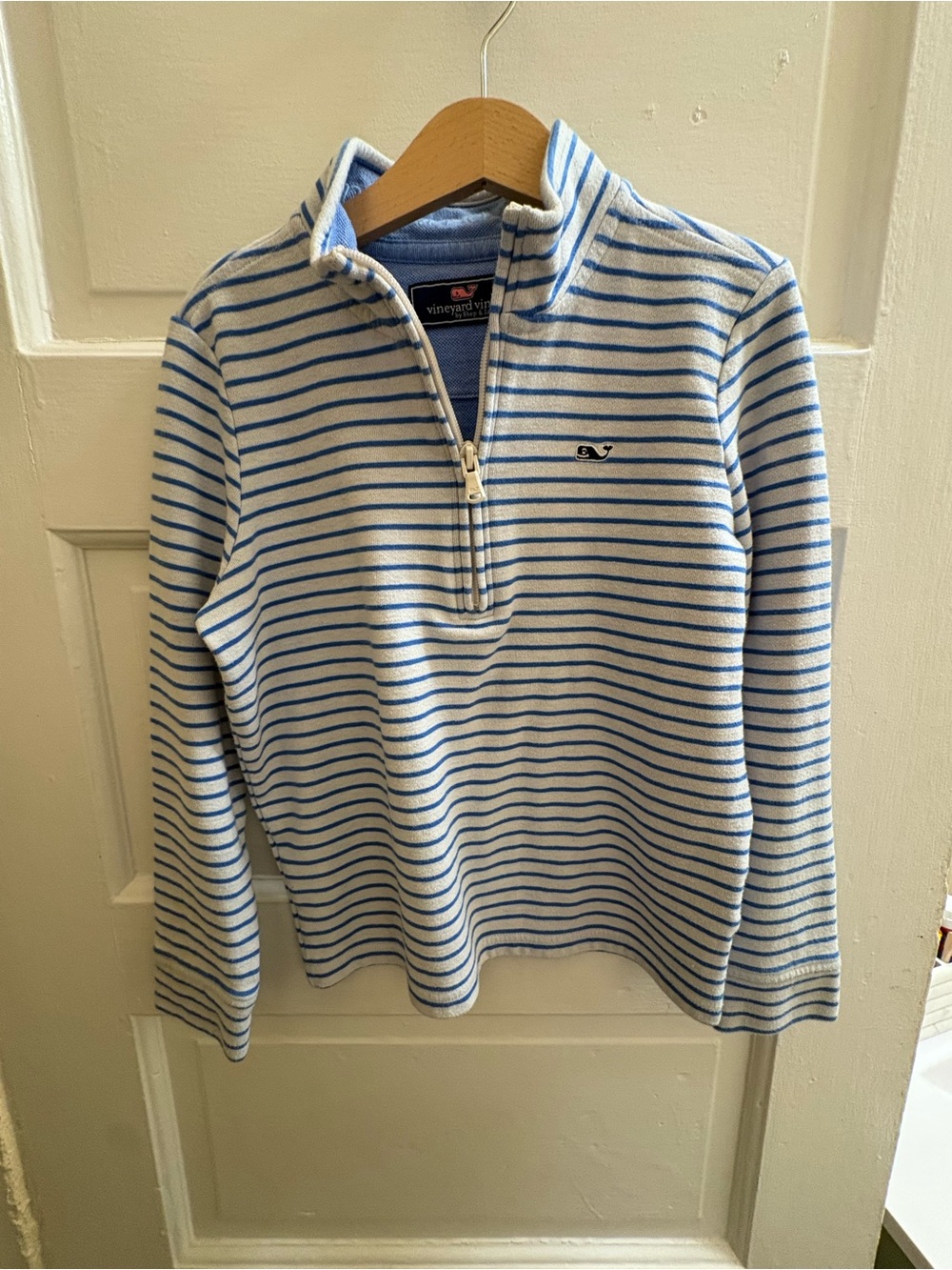 Vineyard Vines Kids White & Blue Striped Half-Zip Sweater